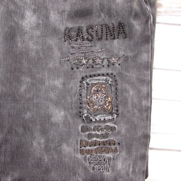 Kasuna Size 10 Gray Embellished Jeans Tapered Leg - Picture 13 of 13